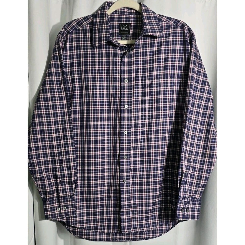 JOS. A. BANK Traveler's Collection Tailored Fit Size M Plaid Casual Shirt Preppy
